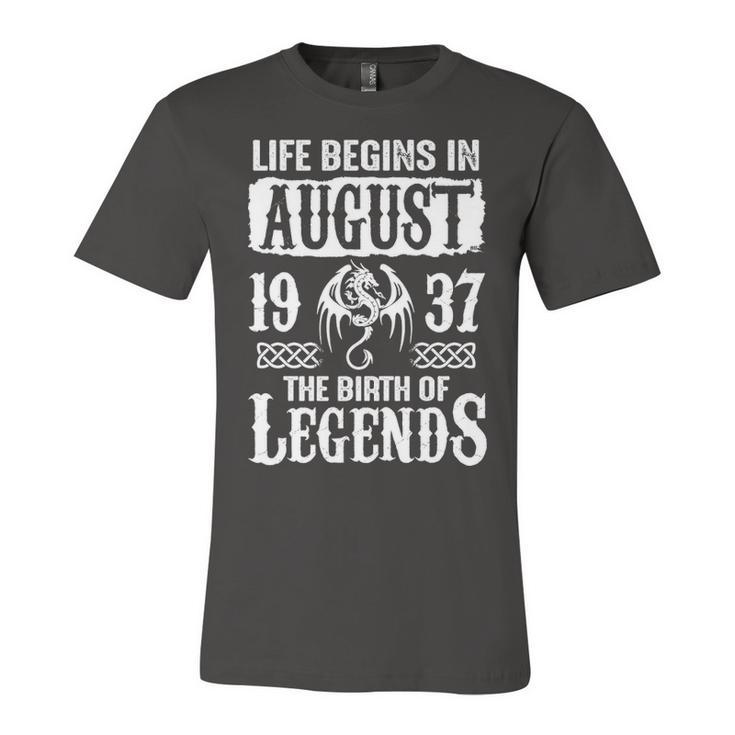 August 1937 Birthday   Life Begins In August 1937 Unisex Jersey Short Sleeve Crewneck Tshirt