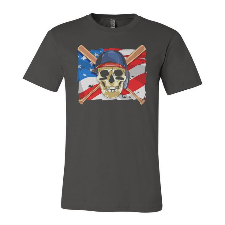 Baseball Skull 4Th Of July American Player Usa Flag Jersey T-Shirt