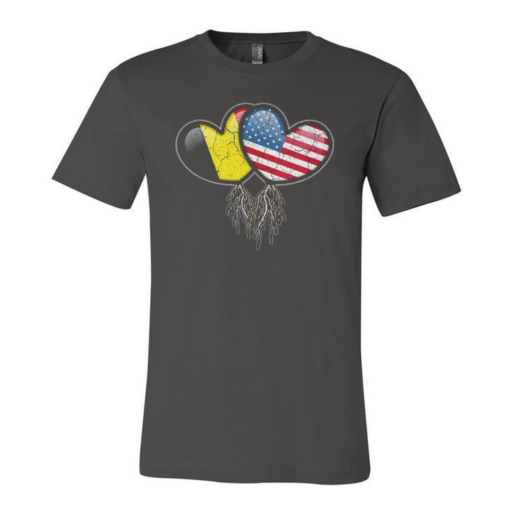 Belgian American Flags Inside Hearts With Roots Jersey T-Shirt