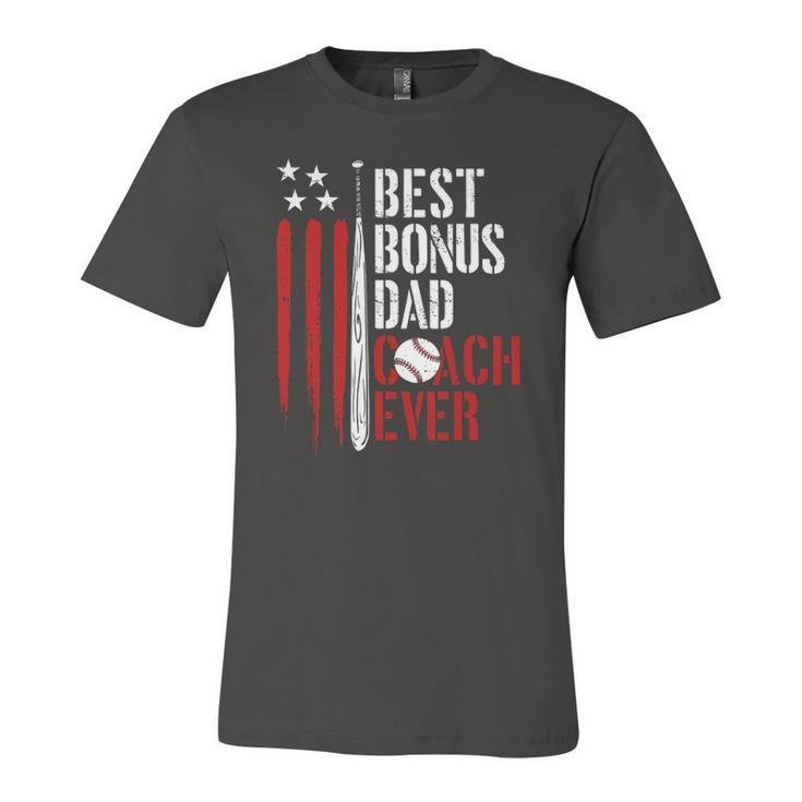 Best Bonus Dad Coach Ever Proud Baseball Daddy American Flag Jersey T-Shirt