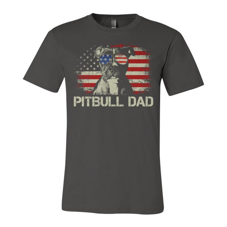 Best Pitbull Dad Ever  American Flag 4Th Of July Gift V2 Unisex Jersey Short Sleeve Crewneck Tshirt