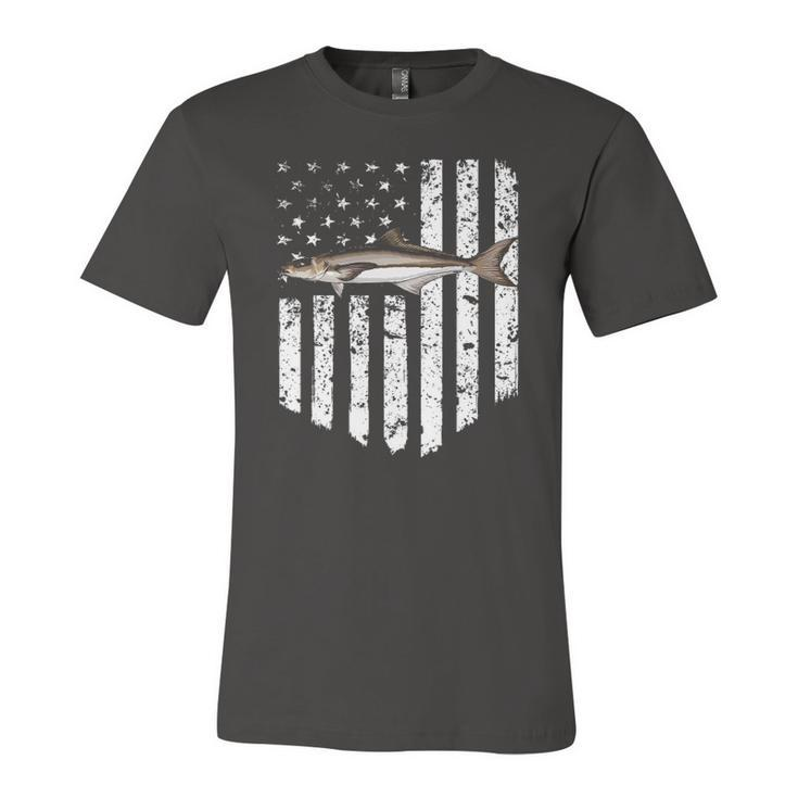Black White American Flag Cobia 4Th Of July Fish Jersey T-Shirt