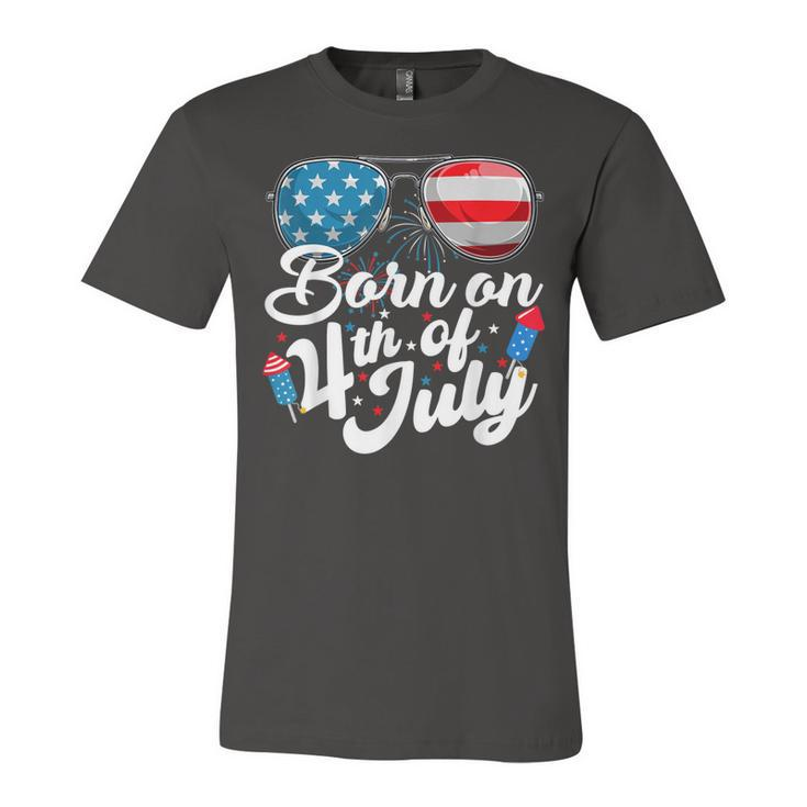 Born On 4Th Of July Birthday Sunglasses Fireworks Patriotic  Unisex Jersey Short Sleeve Crewneck Tshirt