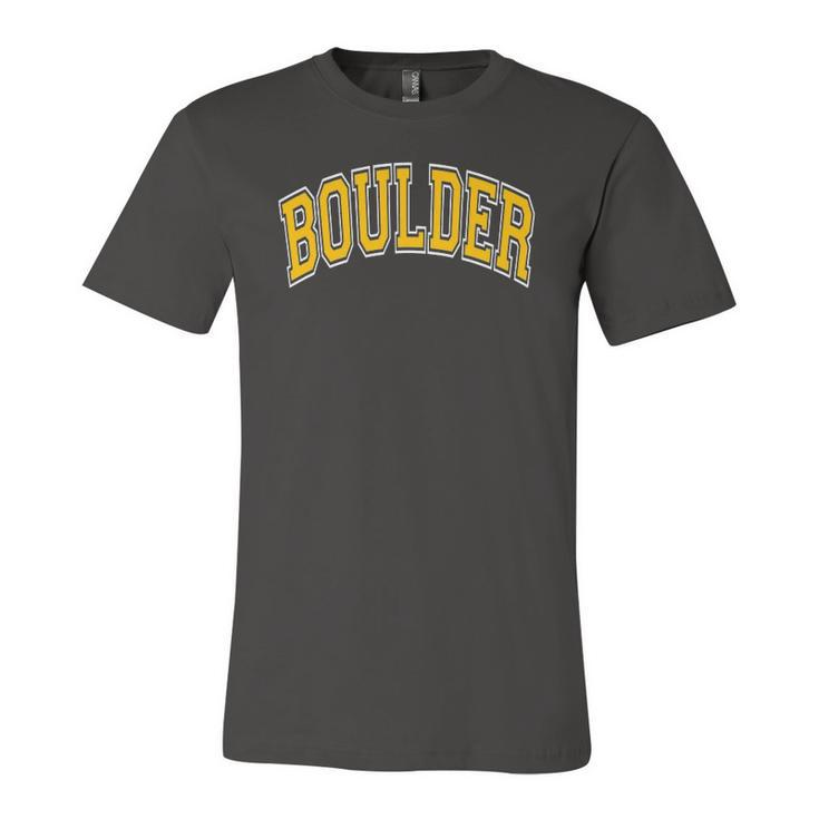 Boulder Colorado Co Varsity Style Amber Text Jersey T-Shirt