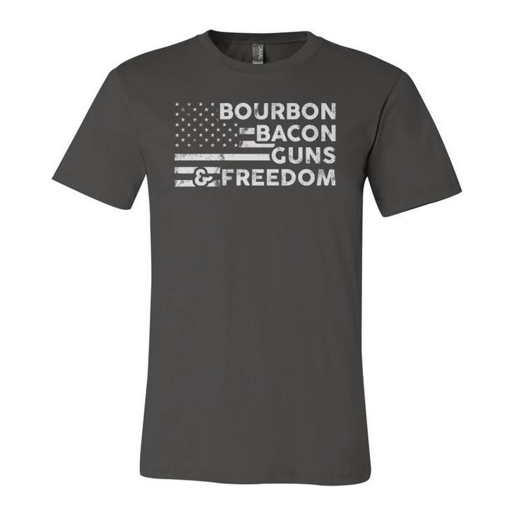 Bourbon Bacon Guns & Freedom 4Th Of July Patriotic Usa Flag Jersey T-Shirt