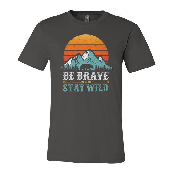 Be Brave Stay Wild Bear Mountains Vintage Retro Hiking Jersey T-Shirt