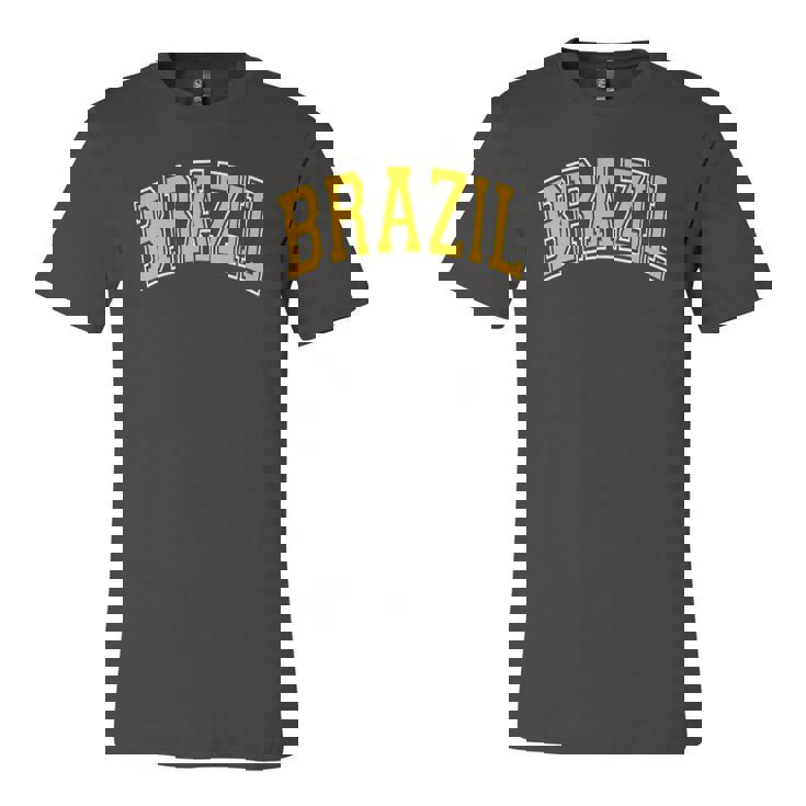 Brazil Varsity Style Amber Text Jersey T-Shirt