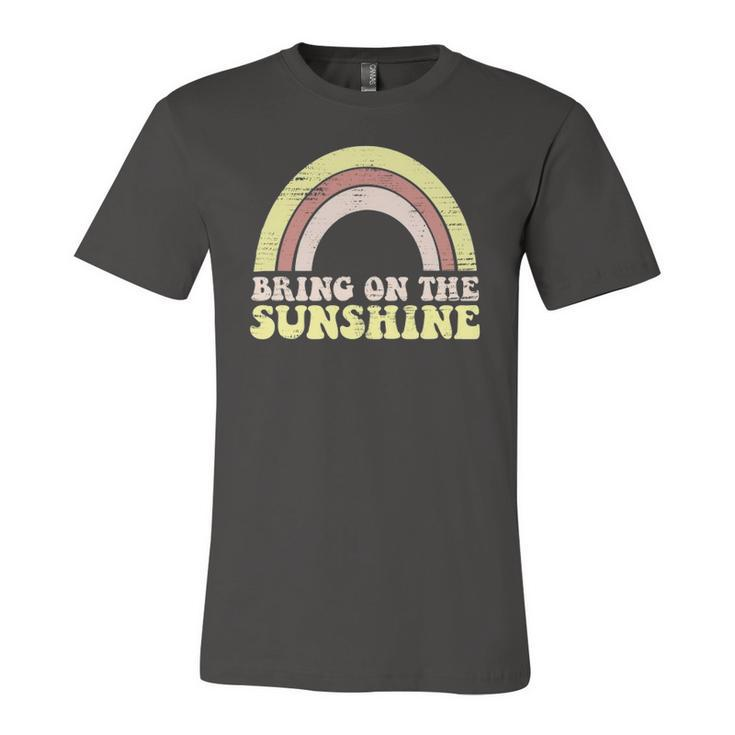 Bring On The Sunshine Distressed Graphic Tee Rainbow Jersey T-Shirt