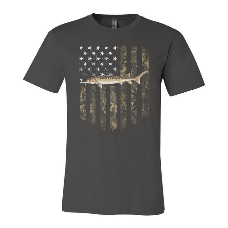Camo American Flag Sturgeon Fishing 4Th Of July Jersey T-Shirt