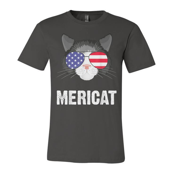 Cat American Flag Independence Day Mericat 4Th Of July  Unisex Jersey Short Sleeve Crewneck Tshirt