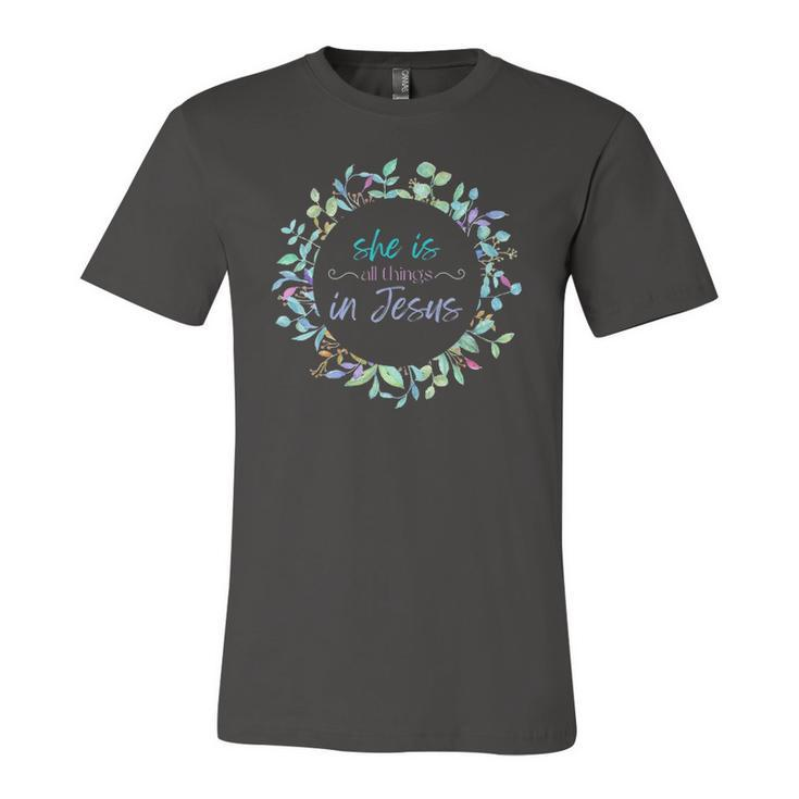 Christian She Is All Things In Jesus Enough Worth Jersey T-Shirt