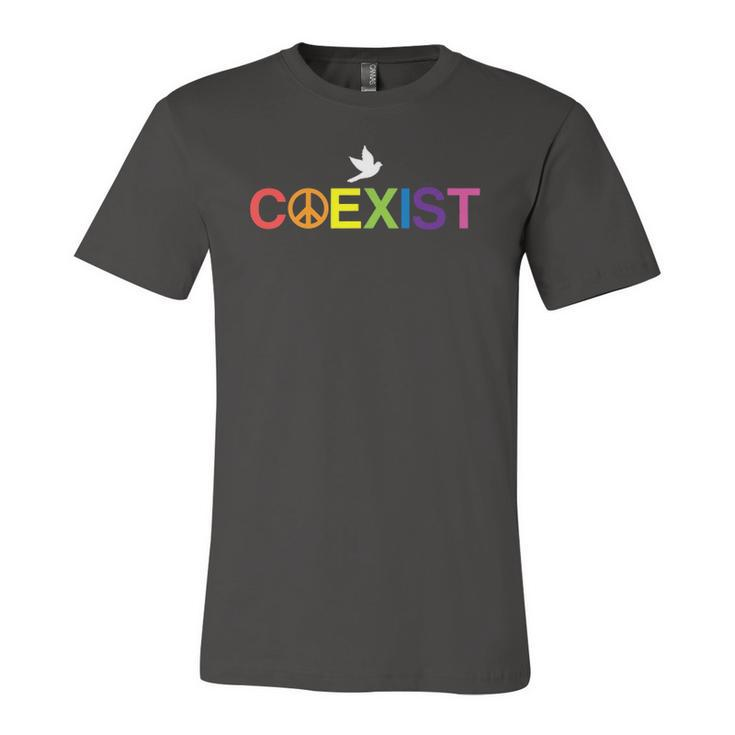 Coexist Equality Dove Freedom Lgbt Pride Rainbow Jersey T-Shirt