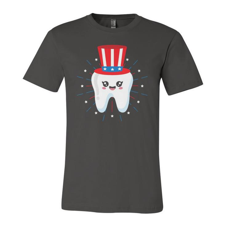 Dental Tooth Uncle Sam Hat 4Th Of July Usa Flag Dentist Jersey T-Shirt