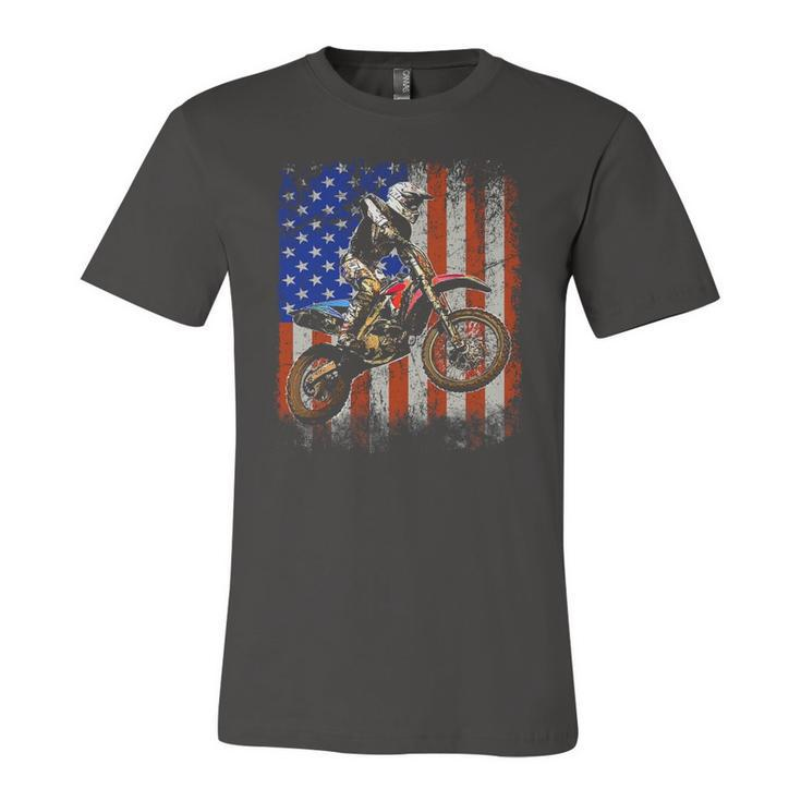 Dirt Bike American Flag Motocross Biker 4Th Of July Jersey T-Shirt