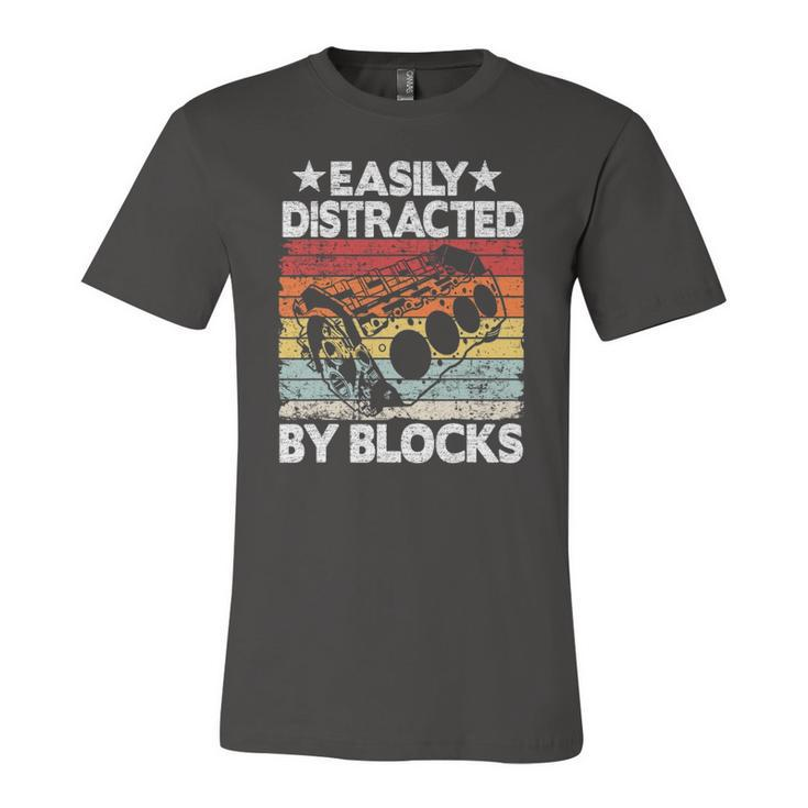 Easily Distracted By Blocks Racing Car Parts Mechanic Jersey T-Shirt