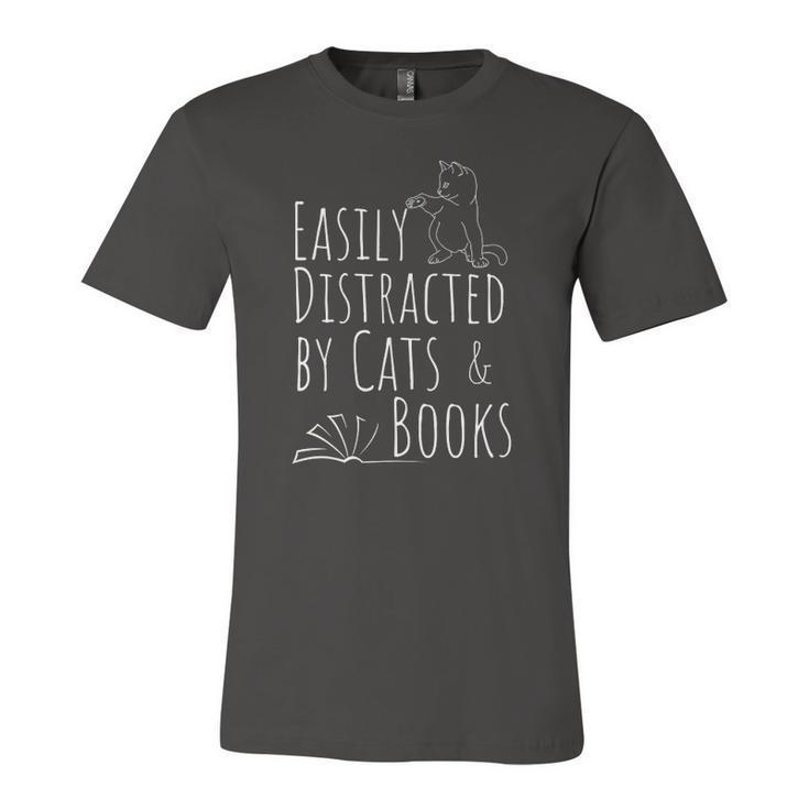 Easily Distracted Cats And Books Cat And Book Tee Jersey T-Shirt