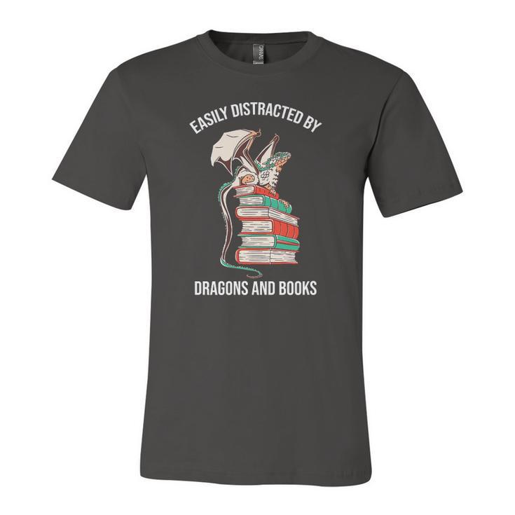 Easily Distracted By Dragons And Books Lover Jersey T-Shirt
