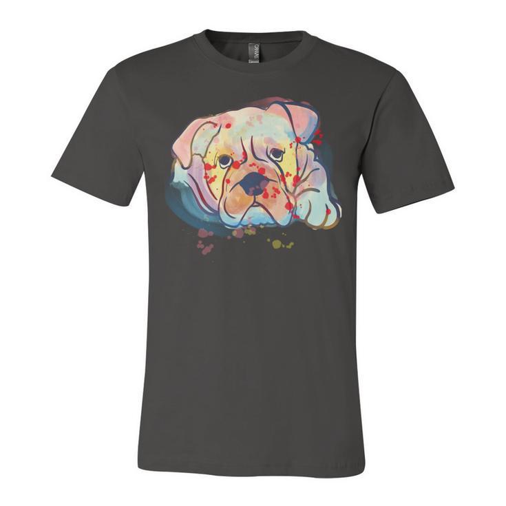English Bulldog Abstract Watercolor Graphic Design  Unisex Jersey Short Sleeve Crewneck Tshirt