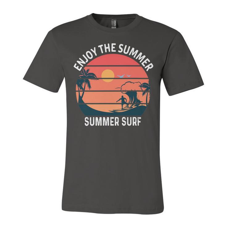Enjoy The Summer Sunset Waves  Summer Surf Shirt Design  Unisex Jersey Short Sleeve Crewneck Tshirt