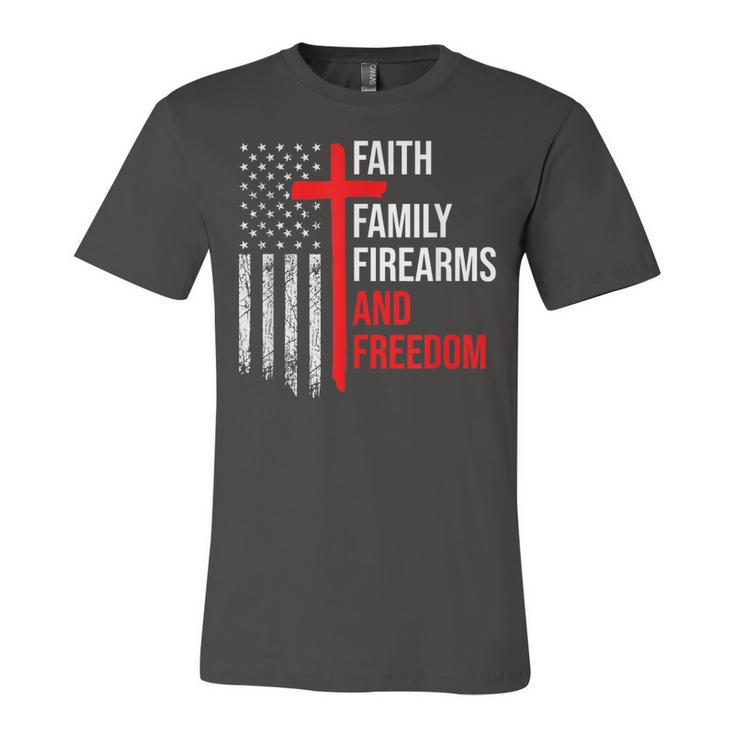 Faith Family Firearms And Freedom 4Th Of July Flag Christian  Unisex Jersey Short Sleeve Crewneck Tshirt