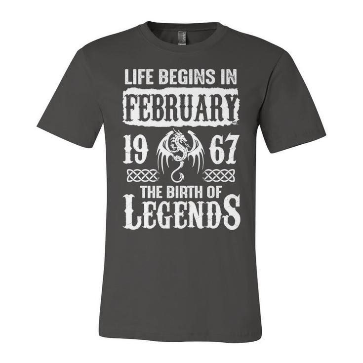 February 1967 Birthday   Life Begins In February 1967 Unisex Jersey Short Sleeve Crewneck Tshirt