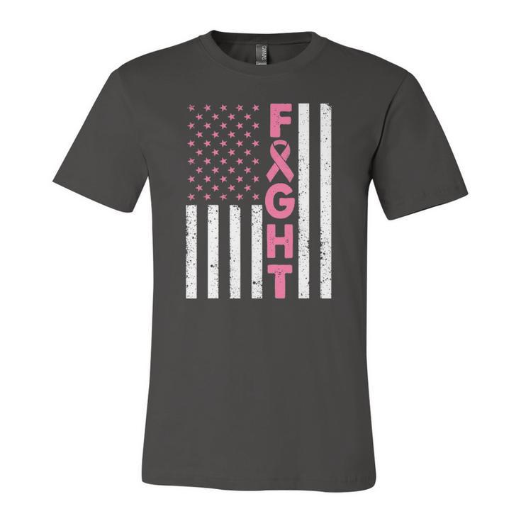 Fight Pink Ribbon Flag Breast Cancer Awareness Jersey T-Shirt