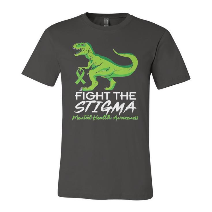 Fight Stigma Mental Health Awareness Lime Green Dinosaur Jersey T-Shirt