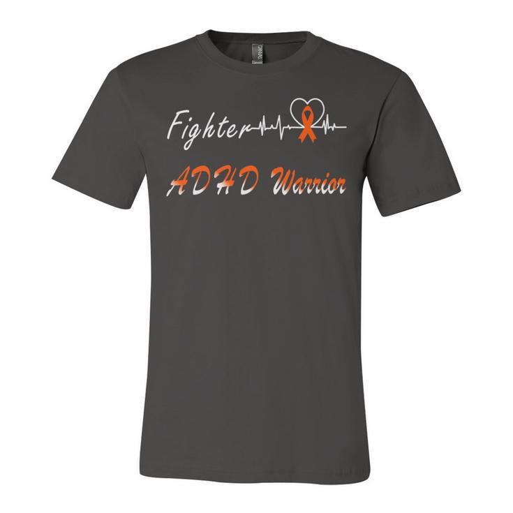 Fighter Adhd Warrior Heartbeat  Orange Ribbon  Attention Deficit Hyperactivity Disorder  Adhd Awareness Unisex Jersey Short Sleeve Crewneck Tshirt