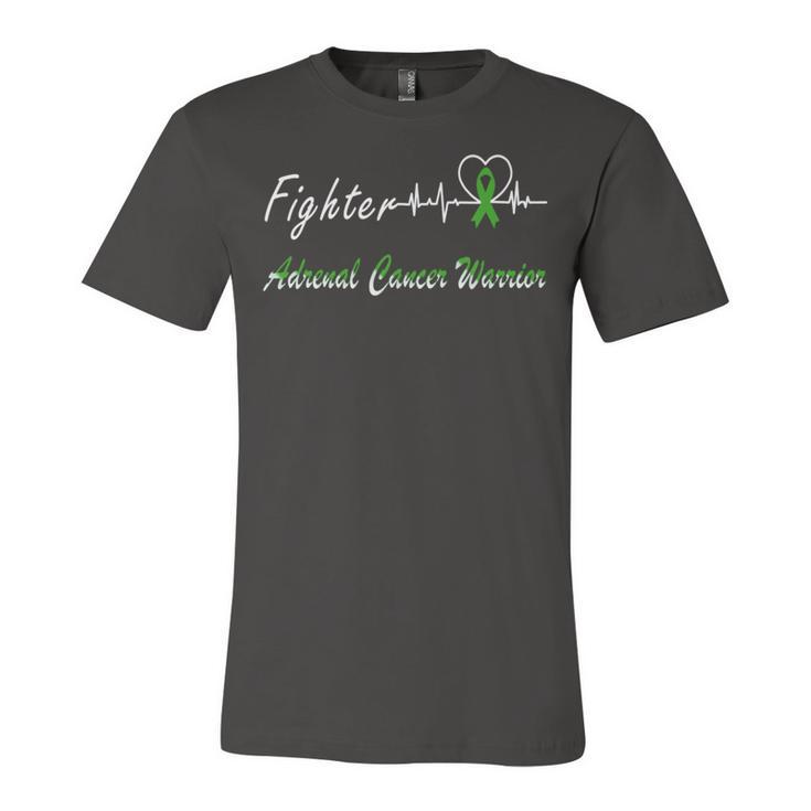 Fighter Adrenal Cancer Warrior Heartbeat  Green Ribbon  Adrenal Cancer  Adrenal Cancer Awareness Unisex Jersey Short Sleeve Crewneck Tshirt