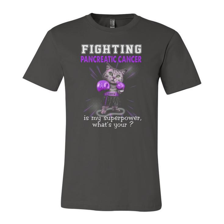 Fighting Cat Pancreatic Cancer Awareness Jersey T-Shirt