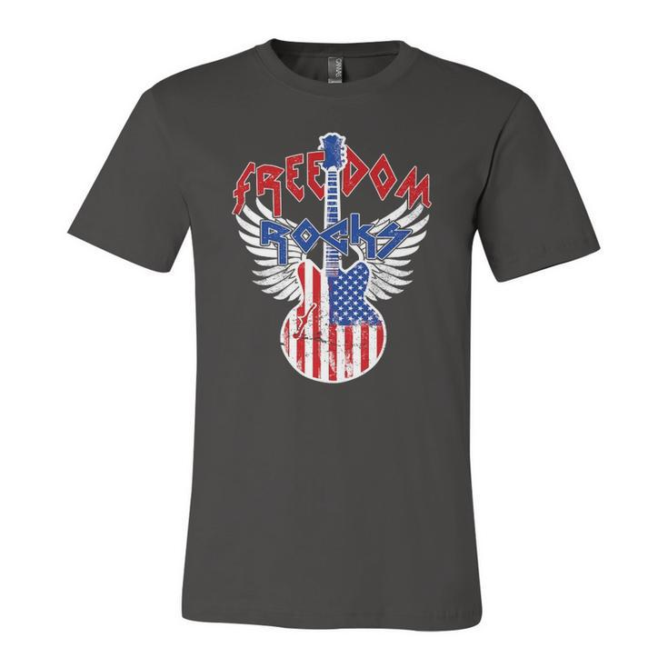 Freedom Rocks 4Th Of July Patriotic Usa Flag Rock Guitar Jersey T-Shirt