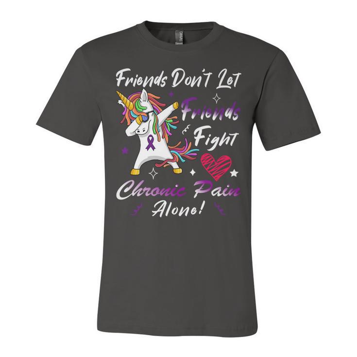 Friends Dont Let Friends Fight Chronic Pain Alone  Unicorn Purple Ribbon  Chronic Pain Support  Chronic Pain Awareness Unisex Jersey Short Sleeve Crewneck Tshirt