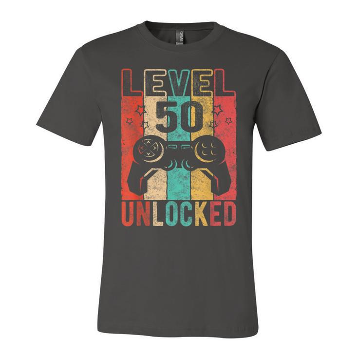 Fun 50Th Birthday Level 50 Unlocked Retro Graphic Birthday  Unisex Jersey Short Sleeve Crewneck Tshirt