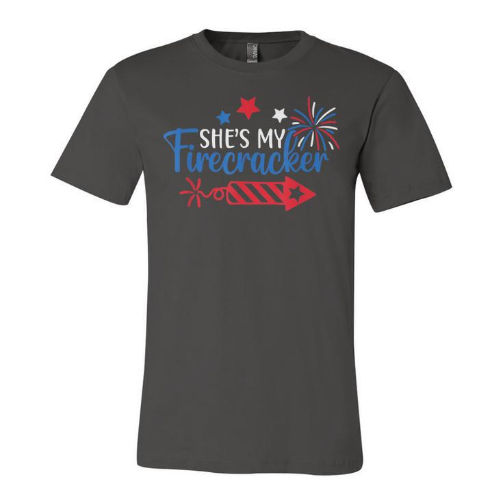 Funny 4Th Of July She Is My Firework Patriotic Us Couples  Unisex Jersey Short Sleeve Crewneck Tshirt