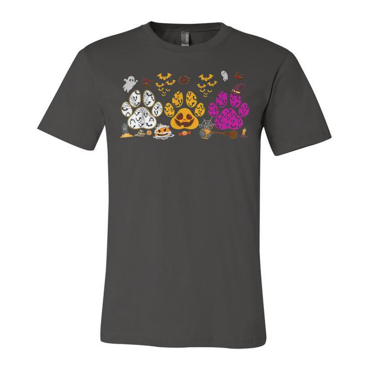 Funny Paw Print Halloween Dog Candy Pumpkin Ghost Dog Lovers  Unisex Jersey Short Sleeve Crewneck Tshirt