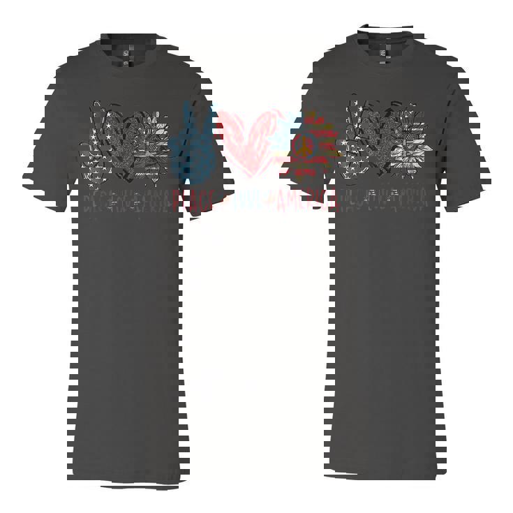 Funny Peace Love America Sunflower Hippie 4Th Of July  Unisex Jersey Short Sleeve Crewneck Tshirt