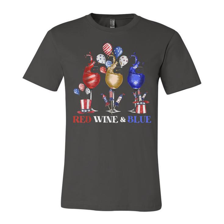Funny Wine Glasses 4Th Of July Red White And Blue Firework  Unisex Jersey Short Sleeve Crewneck Tshirt