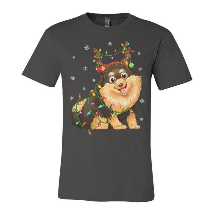 Funny Xmas Lighting Reindeer Hat Pomeranian Dog Christmas T-Shirt Unisex Jersey Short Sleeve Crewneck Tshirt