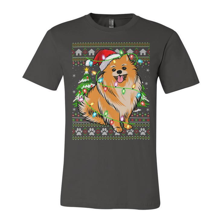 Funny Xmas Lighting Ugly Santa Pomeranian Christmas T-Shirt Unisex Jersey Short Sleeve Crewneck Tshirt