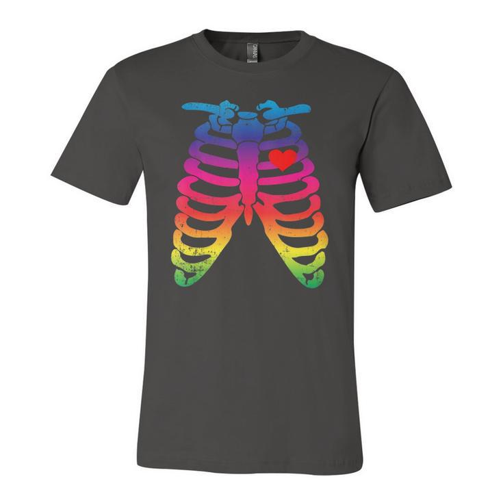 Gay Rainbow Pride Lgbt Halloween Skeleton Jersey T-Shirt