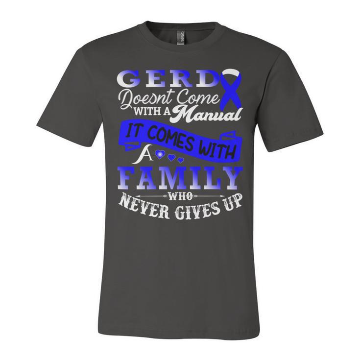 Gerd Doesnt Come With A Manual It Comes With A Family Who Never Gives Up Periwinkle Blue Ribbon Gastroesophageal Reflux Disease Gerd Awareness Unisex Jersey Short Sleeve Crewneck Tshirt