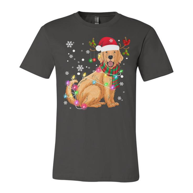 Golden Retriever Dog Wear Santa Hat Reindeer Horn Christmas Unisex Jersey Short Sleeve Crewneck Tshirt
