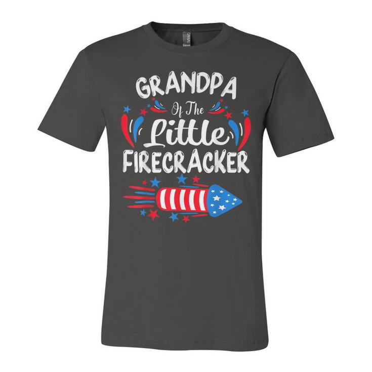 Grandpa Of The Little Firecracker 4Th Of July Birthday Party  Unisex Jersey Short Sleeve Crewneck Tshirt