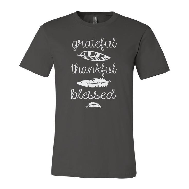 Grateful Thankful Blessed Cute Boho Feathers Thanksgiving Jersey T-Shirt