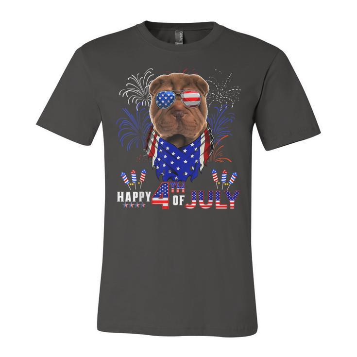 Happy 4Th Of July American Flag Shar Pei Sunglasses  Unisex Jersey Short Sleeve Crewneck Tshirt
