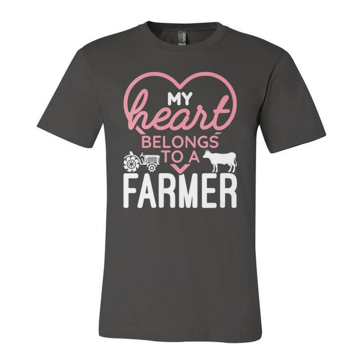 My Heart Belongs To A Farmer Romantic Farm Wife Girlfriend Jersey T-Shirt