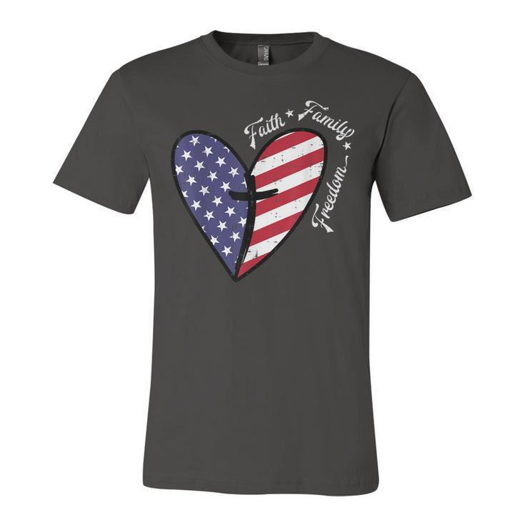 Heart Cross Faith Fourth 4Th Of July Patriotic Christians  Unisex Jersey Short Sleeve Crewneck Tshirt