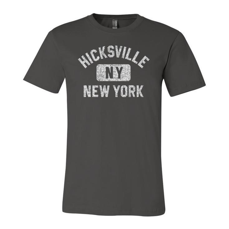 Hicksville Ny New York Gym Style Distressed White Print Jersey T-Shirt