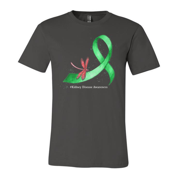 Hippie Dragonfly Green Ribbon Kidney Disease Awareness  Unisex Jersey Short Sleeve Crewneck Tshirt