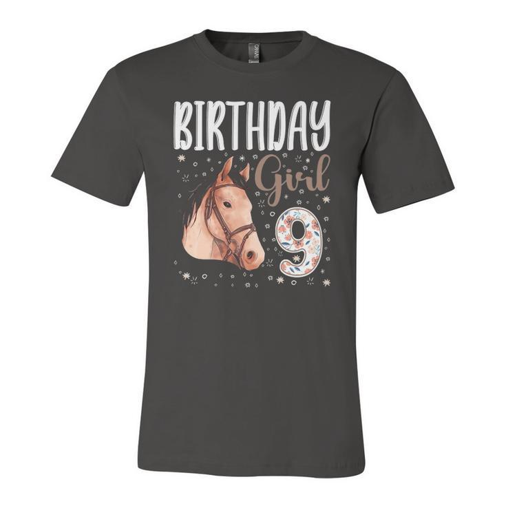 Horse Animal Lovers 9Th Birthday Girl B-Day 9 Years Old Jersey T-Shirt